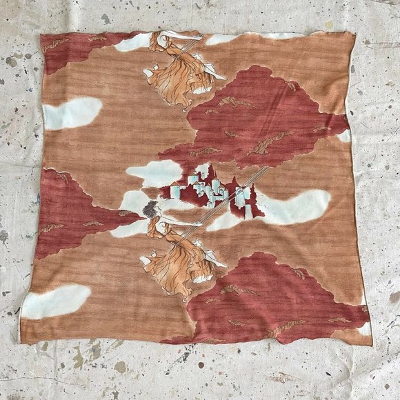 Vintage Maxfield Parrish Inspired Print on 1970’s Polyester Scarf - Picture 2 of 3